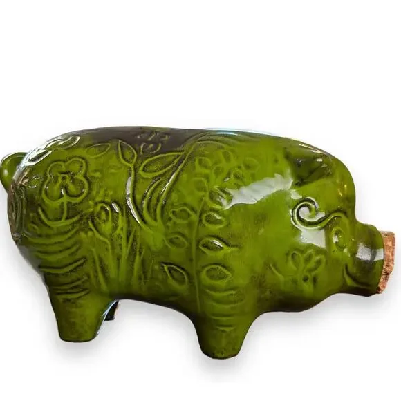 Large MCM Vintage 60s Piggy Bank Green Cali USA Cork Mid Century